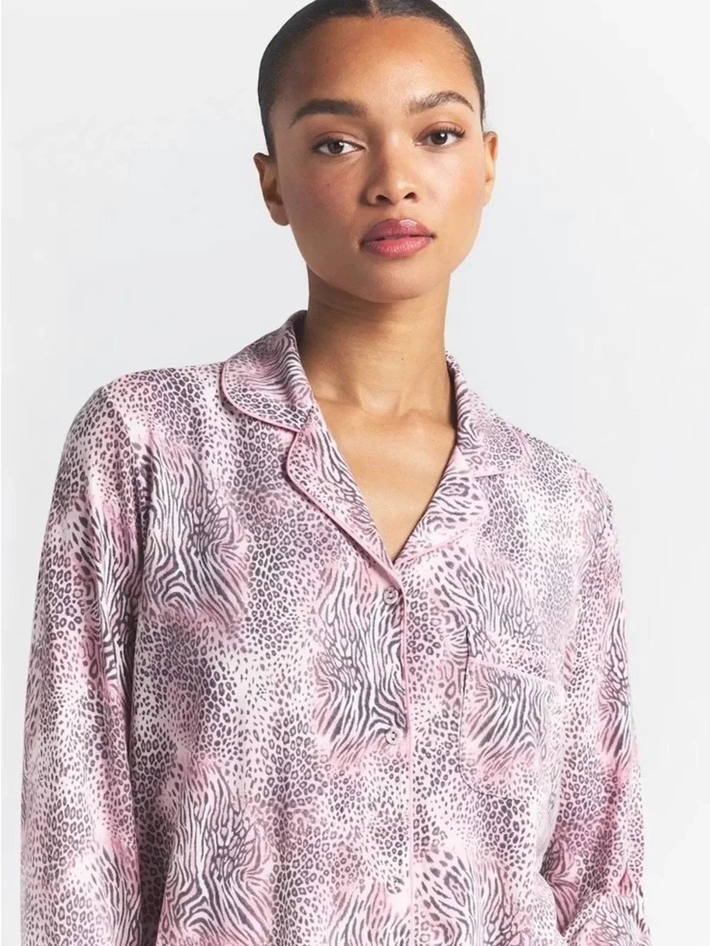 SKIMS Sleep Long Sleeve Button Up Pajama Set in Bloom Mini Multi Animal print